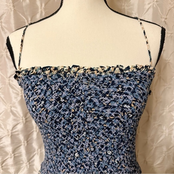 Free People One I Love Maxi Dress Denim Blue Floral Ruffle Smock Prairie Boho - Picture 5 of 16